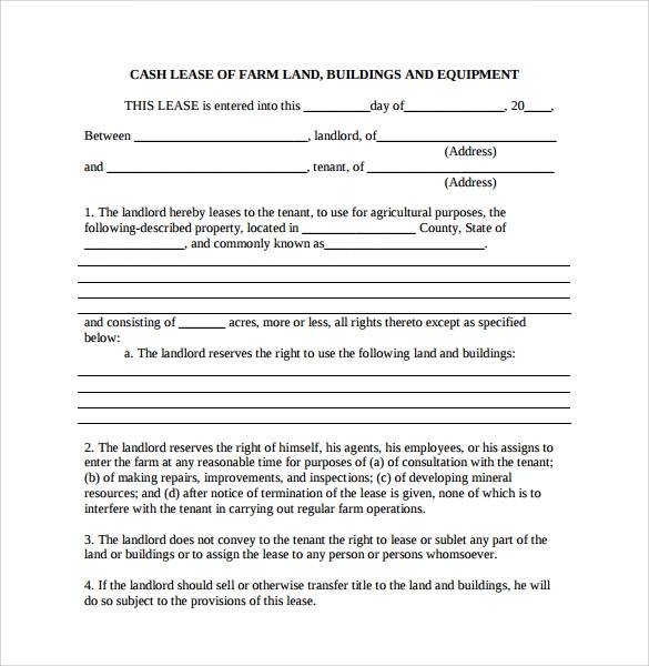 Farm Land Lease Agreement Template Free Free Templates Printable