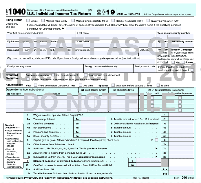Federal Income Tax Form 1040 For 2019 1040 Form Printable