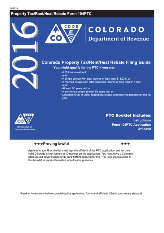 Fillable Form 104 Ptc Colorado Property Tax rent heat Rebate 