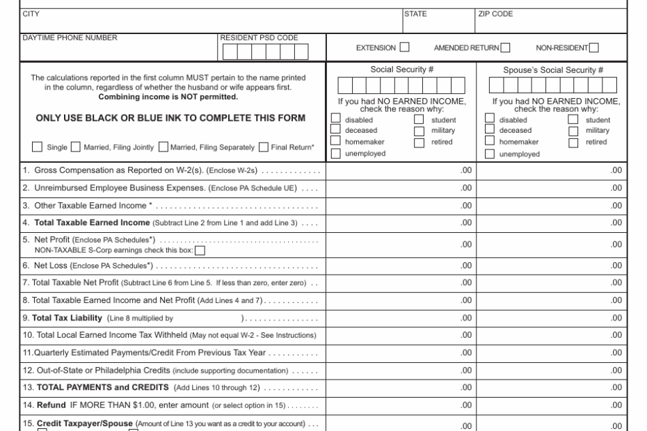 Fillable Local Earned Income Tax Form Pa Printable Forms Free Online