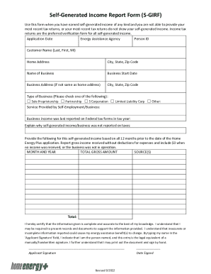 Fillable Online Self Generated Income Report Form S GIRF Fax Email 