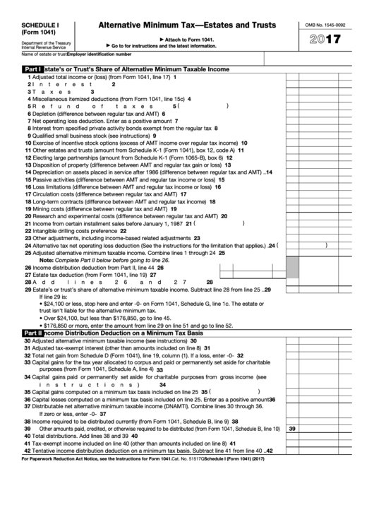 Fillable Schedule I Form 1041 Alternative Minimum Tax Estates And 
