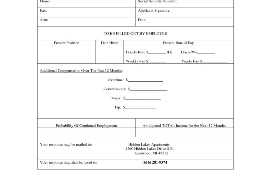 Fillable Verification Of Employment Form Printable Forms Free Online