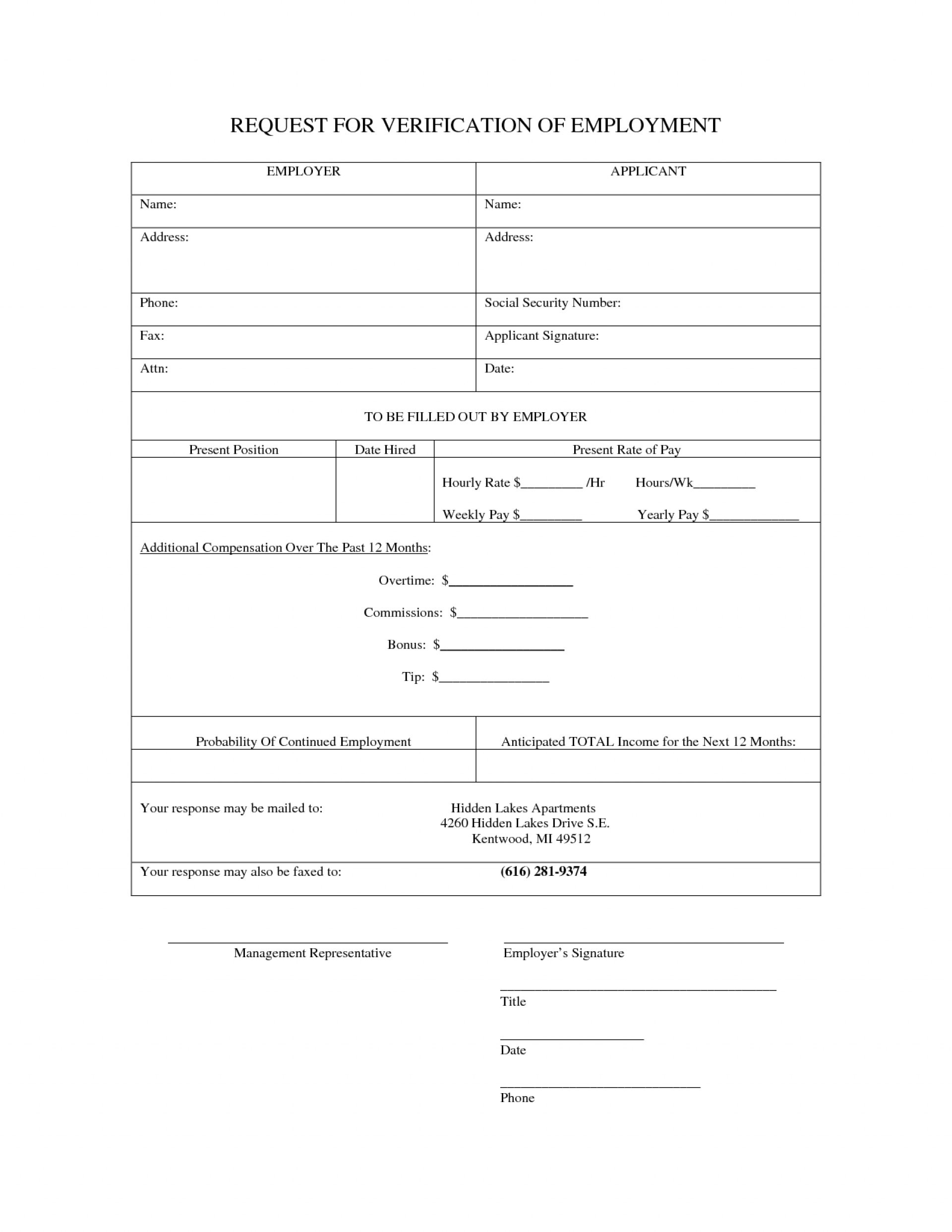 Fillable Verification Of Employment Form Printable Forms Free Online