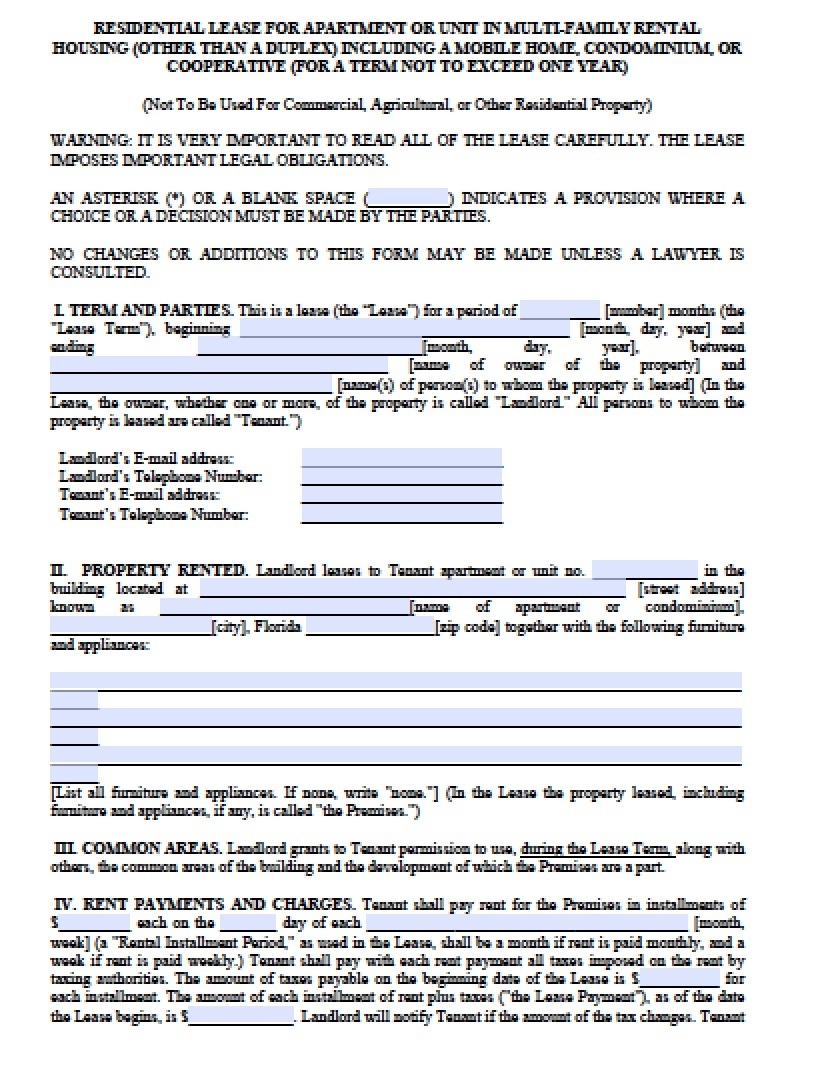 Florida Residential Lease Agreement Free Printable Form Printable 