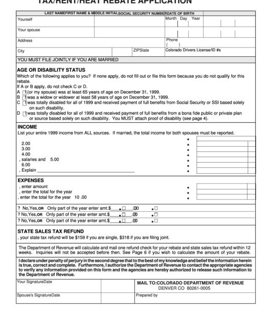 Form 104 Ptc Colorado Property Tax Rent Heat Rebate Application