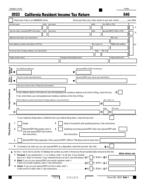 Form 540 Download Fillable PDF Or Fill Online California Resident 