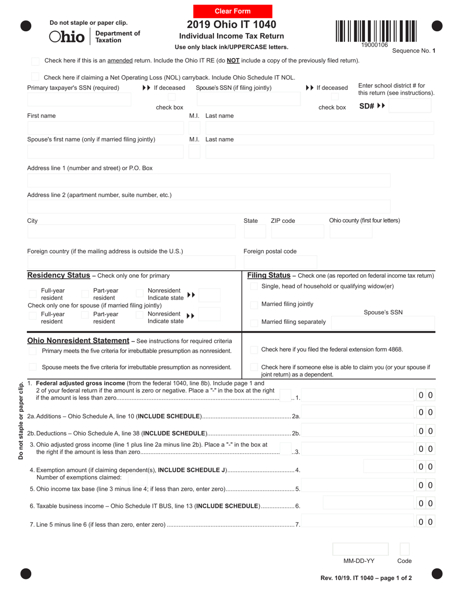 Form IT1040 2019 Fill Out Sign Online And Download Fillable PDF 