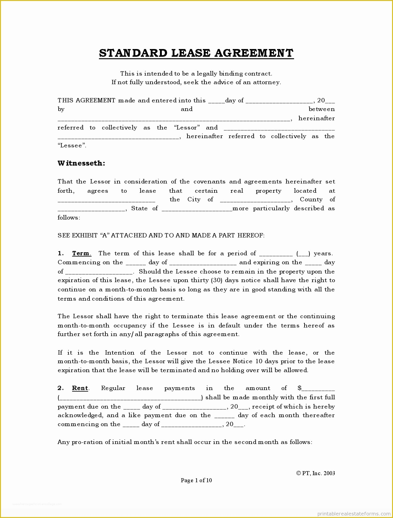 Free Blank Lease Agreement Template Of Printable Blank Lease Agreement 