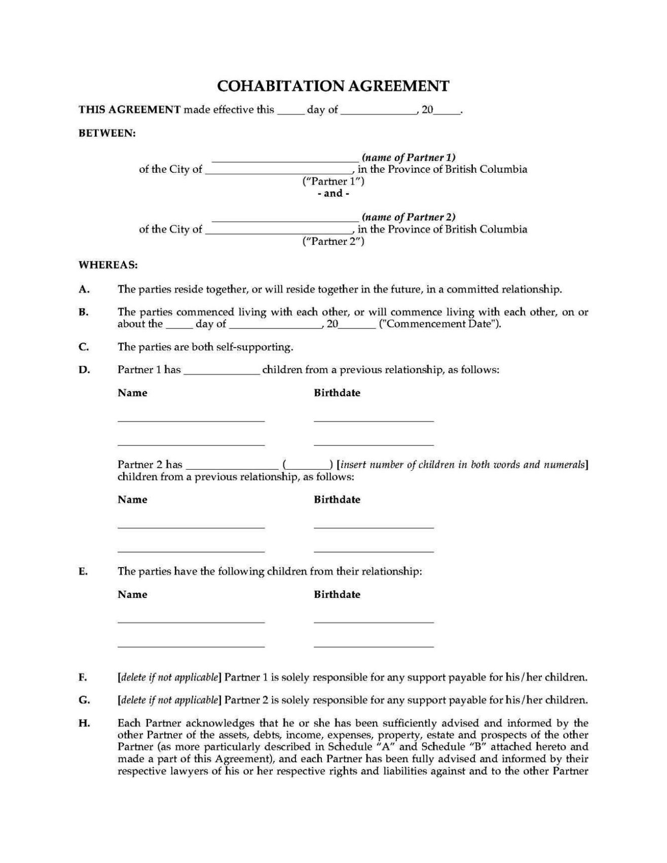 Free Cohabitation Agreement Template Templateral
