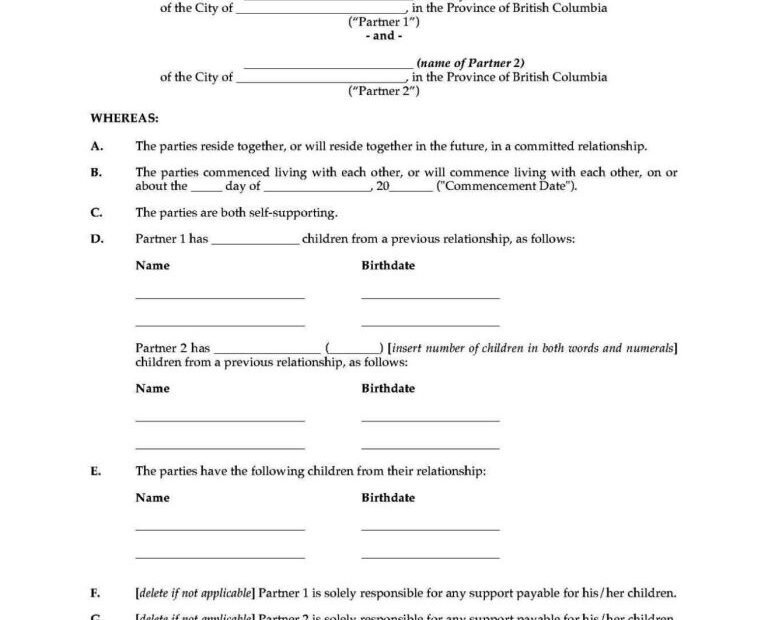 Free Cohabitation Agreement Template Templateral
