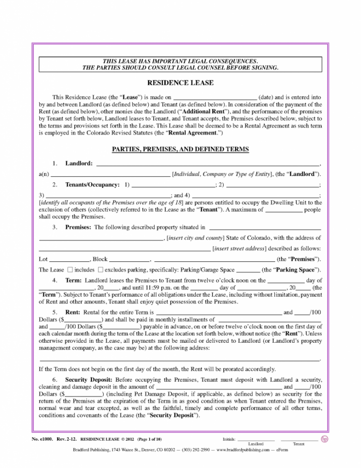 Free Colorado Residential Lease Agreement PDF MS Word Printable Lease 