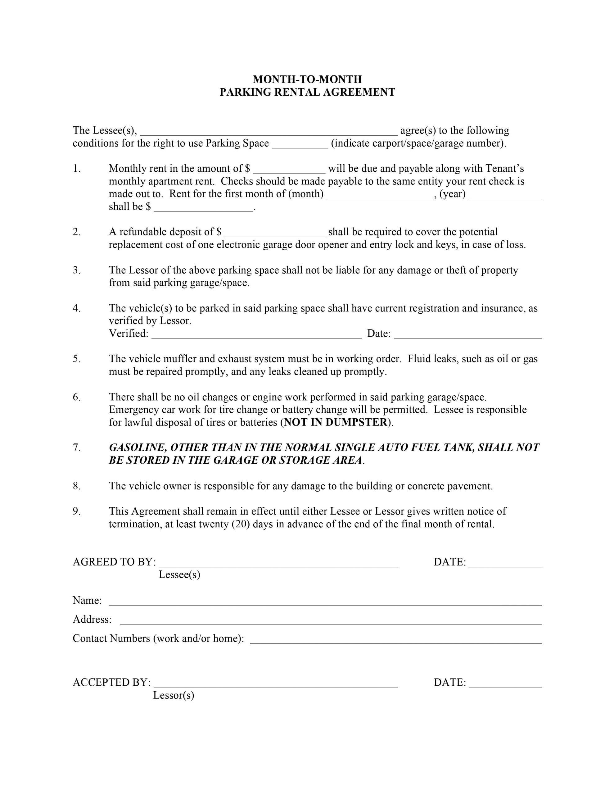 Free Fillable Garage Rental Agreement PDF Templates