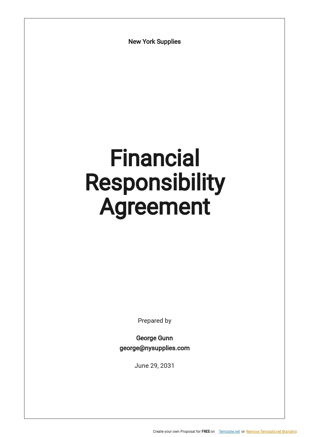 Free Financial Responsibility Agreement Template Google Docs Word 