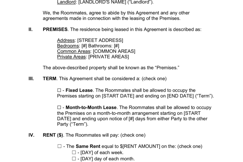 Free Georgia Roommate Agreement Template PDF Word EForms