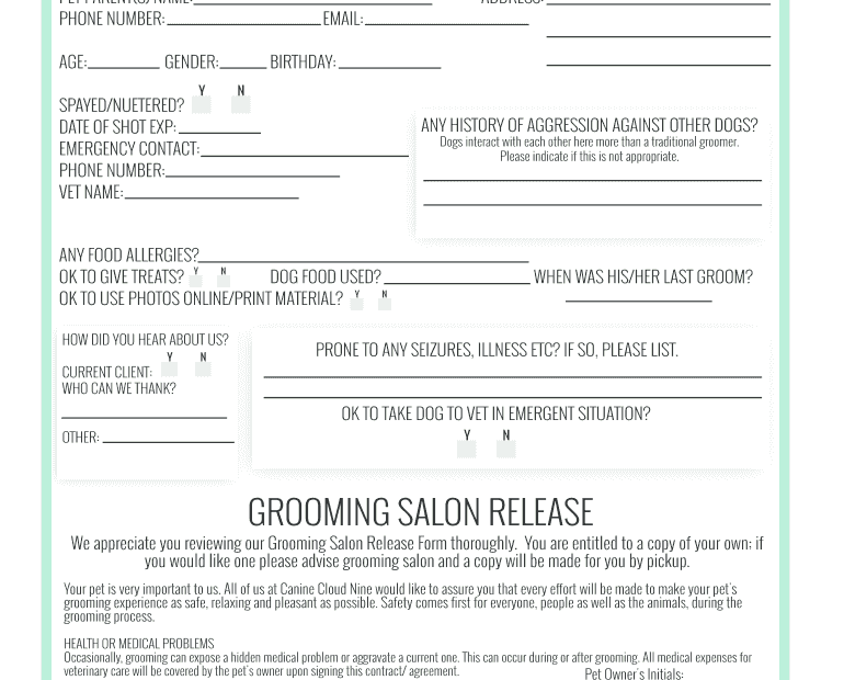 Free Grooming Business Records Printable Forms Printable Forms Free