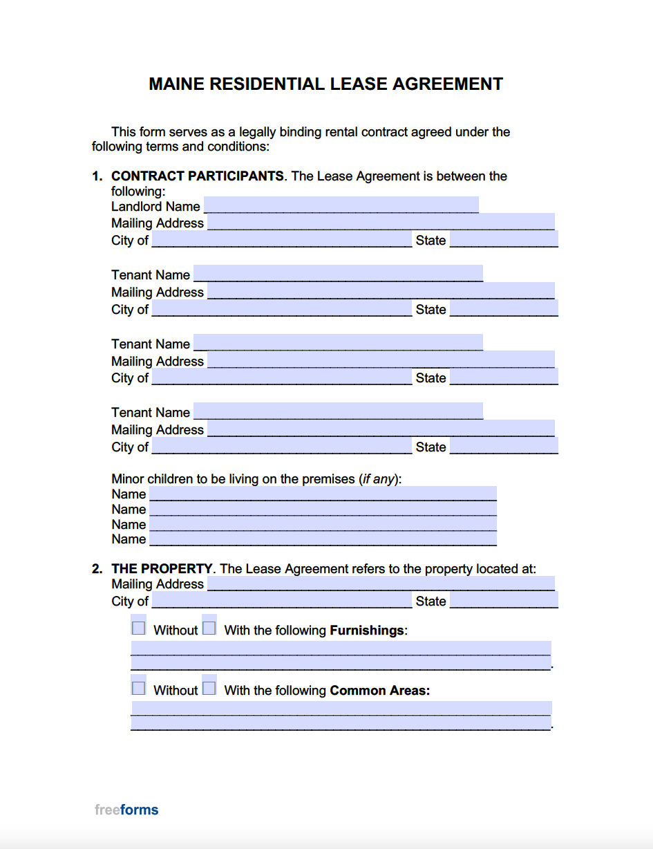 Free Maine Standard Residential Lease Agreement Template PDF 