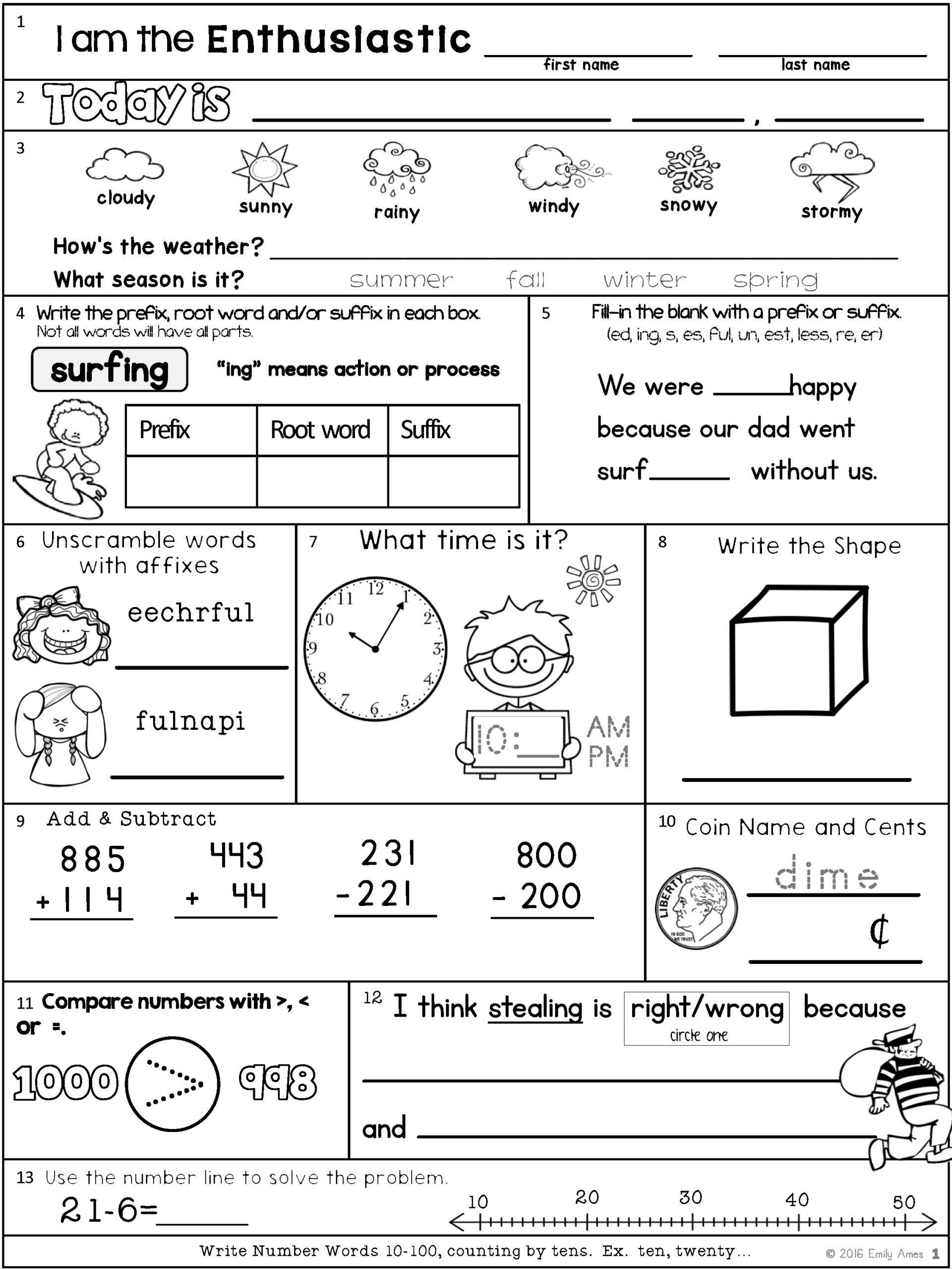 Free Math Packet Printables For Second Grade