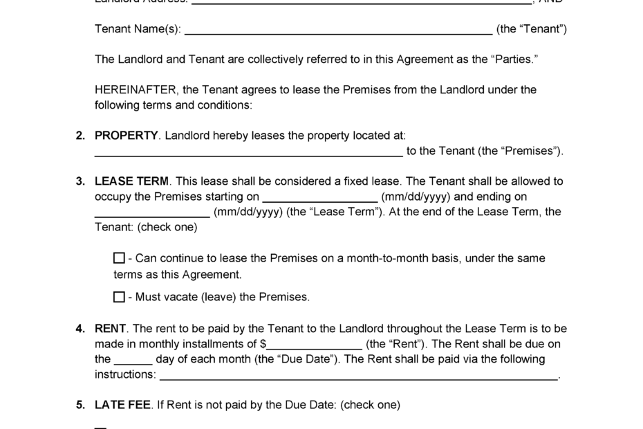 Free Missouri Standard Residential Lease Agreement PDF Word Printable