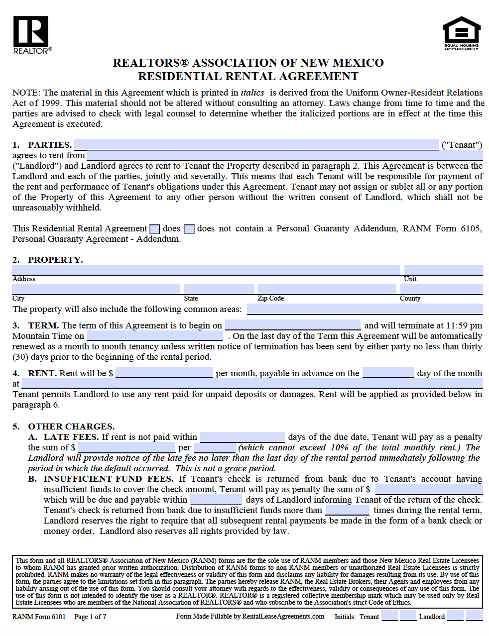 Free New Mexico Residential Lease Agreement PDF Word doc 