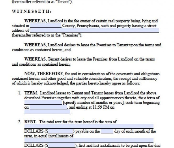 Free Pennsylvania Standard Residential Lease Agreement Template Free
