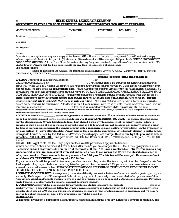 Free Printable 1 Year Lease Agreement