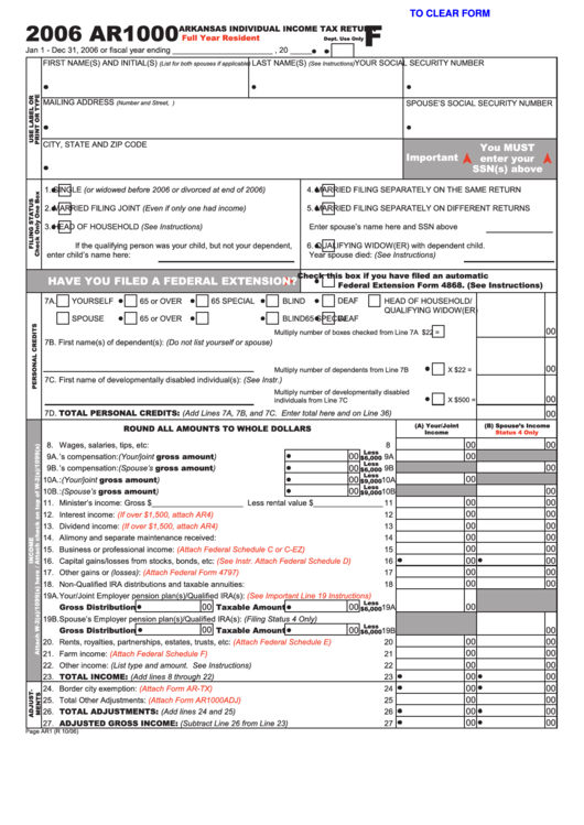 Free Printable Arkansas Income Tax Form Ar1000s Printable Forms Free 