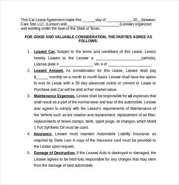 Free Printable Auto Lease Agreement Printable New Year Banners