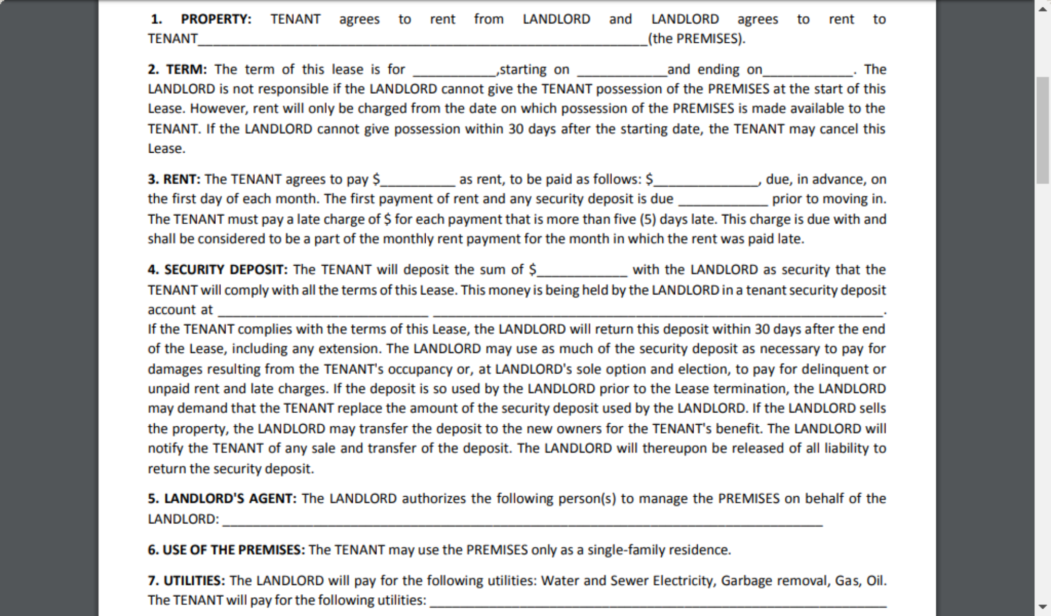 Free Printable Basic Rental Lease Agreement PDF Printerfriendly