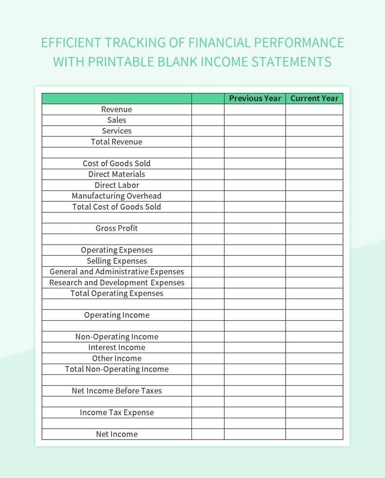 Free Printable Blank Income Statement Templates For Google Sheets And 