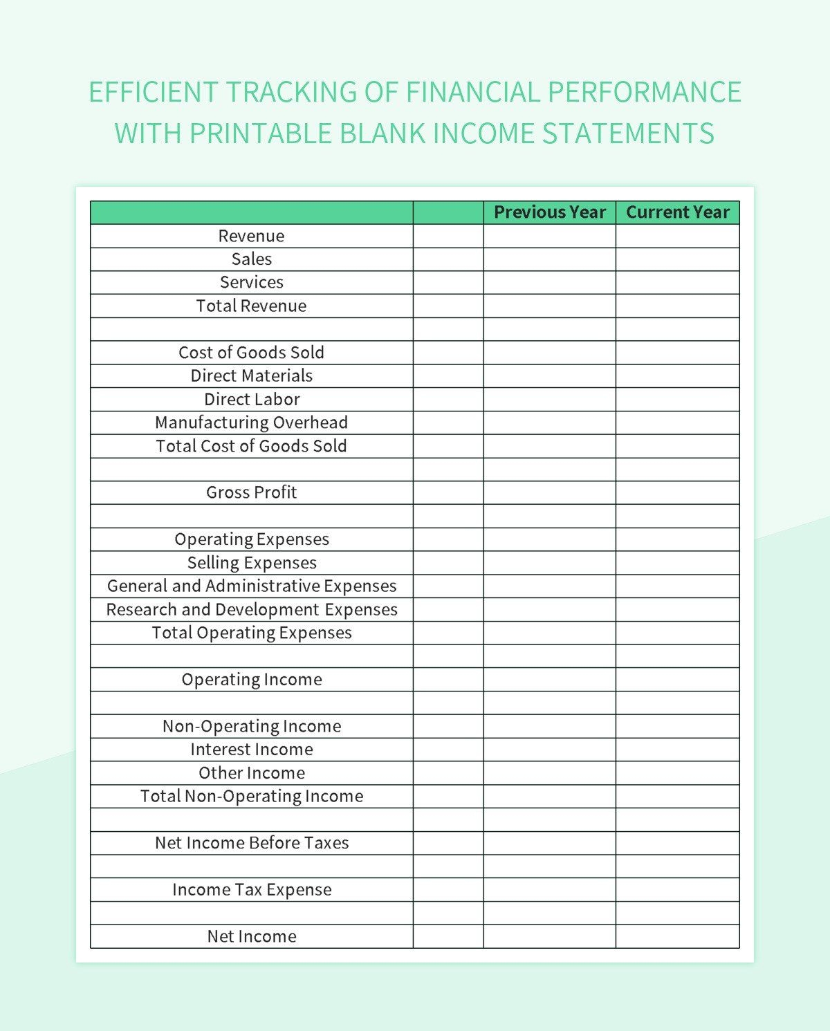Free Printable Blank Income Statement Templates For Google Sheets And 