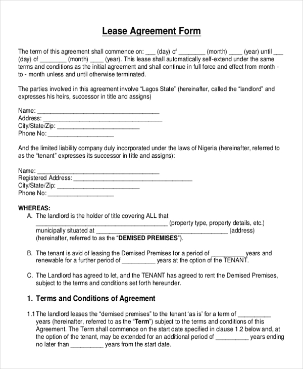 Free Printable Blank Lease Agreement Forms Printable Forms Free Online