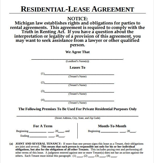 Free Printable Blank Residential Lease Agreement Forms Printable
