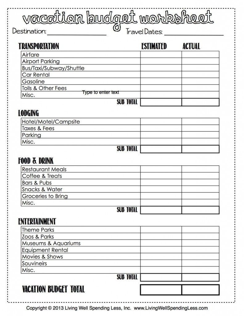Free Printable Budgeting Worksheets