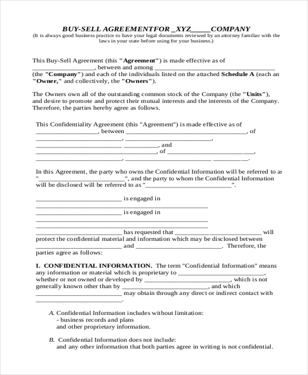 Free Printable Buy Sell Agreement