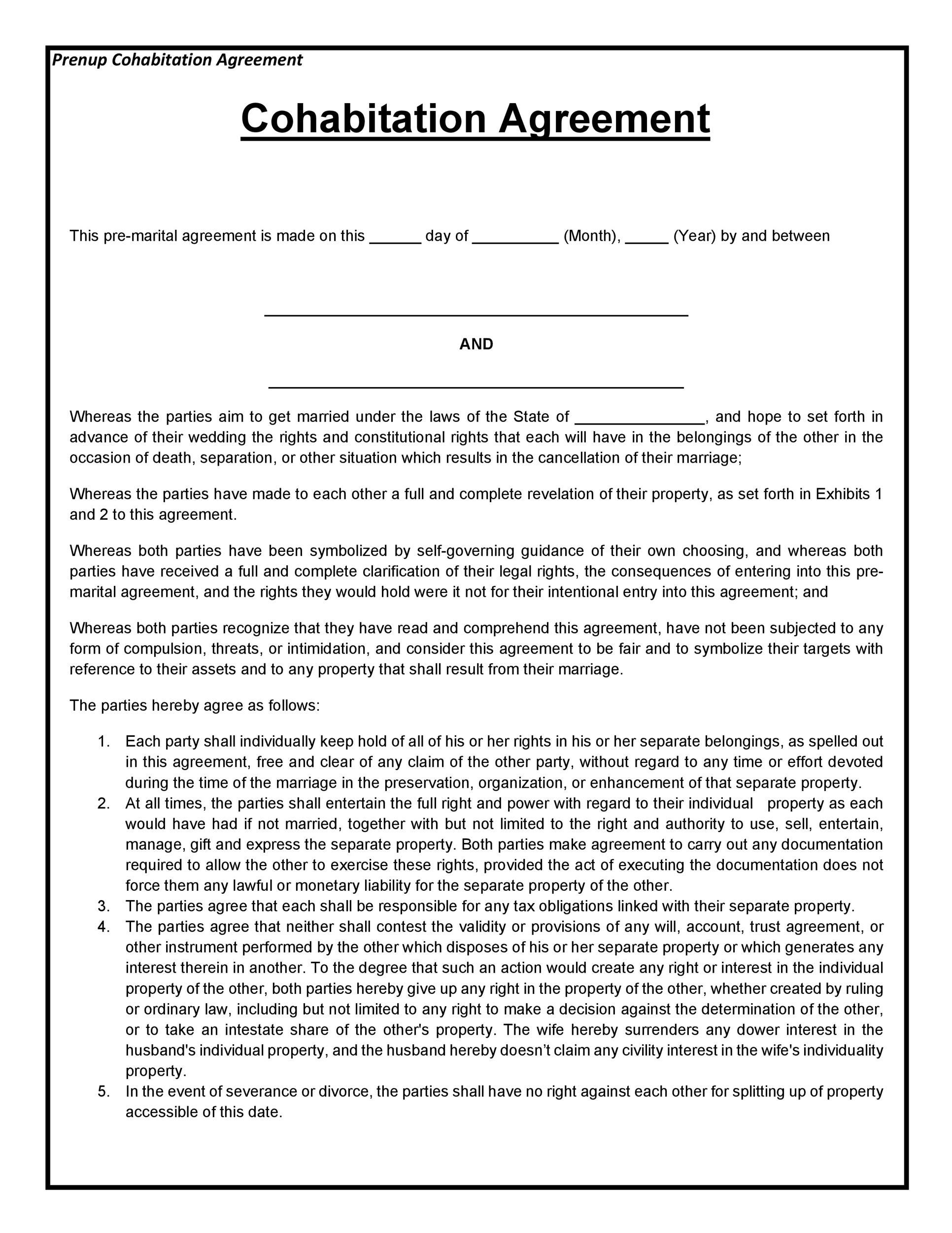 Free Printable Cohabitation Agreement Free Templates Printable