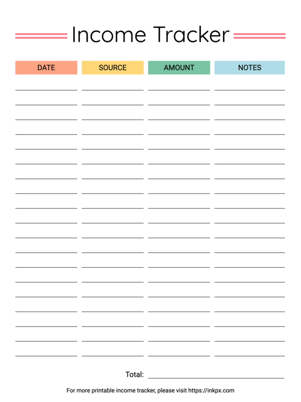Free Printable Colorful Line Style Income Tracker InkPx
