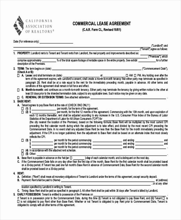 Free Printable Commercial Lease Agreement Unique Free 9 Printable Lease 