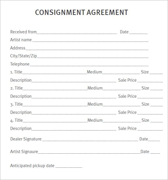 Free Printable Consignment Agreement Form Printable Forms Free Online