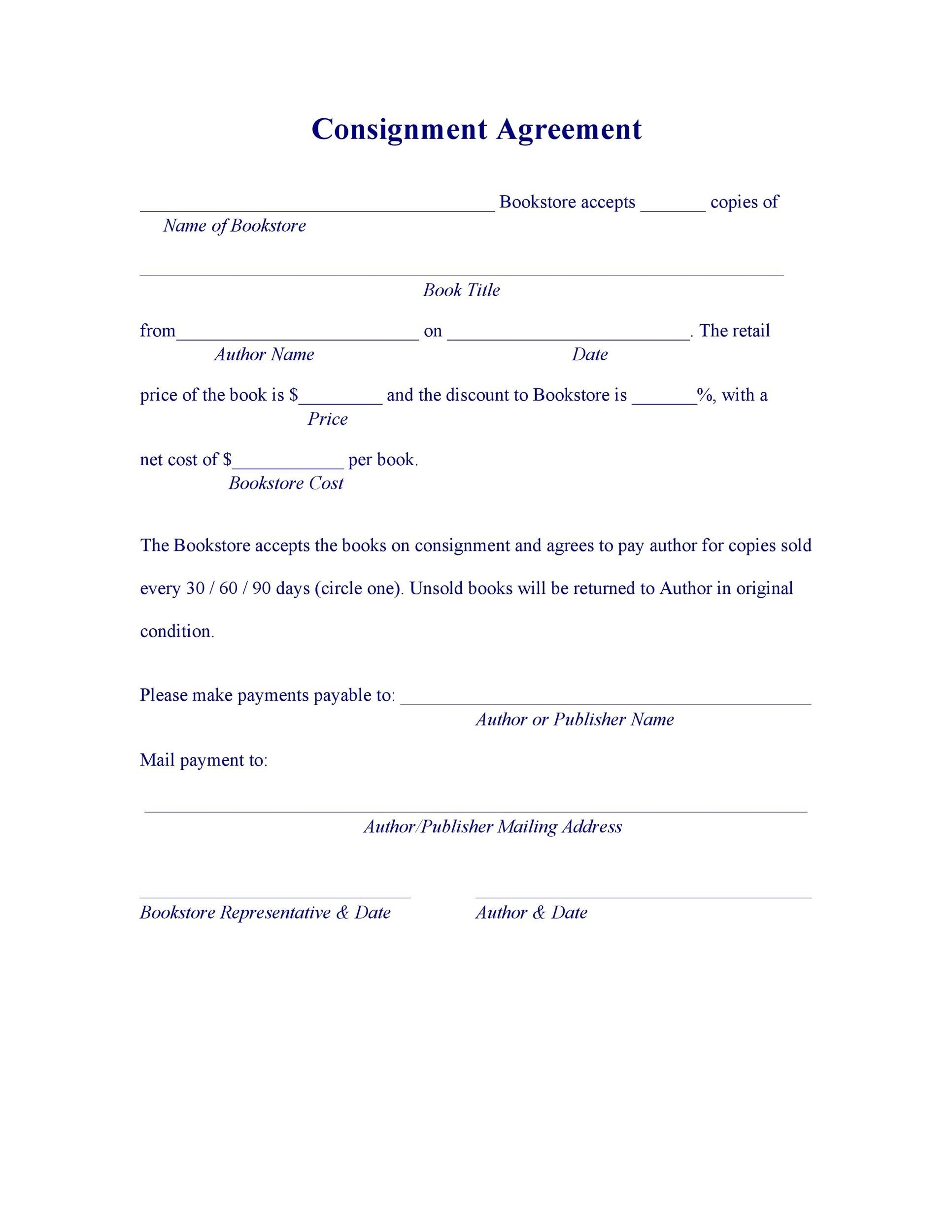 Free Printable Consignment Agreement Form Printable Forms Free Online