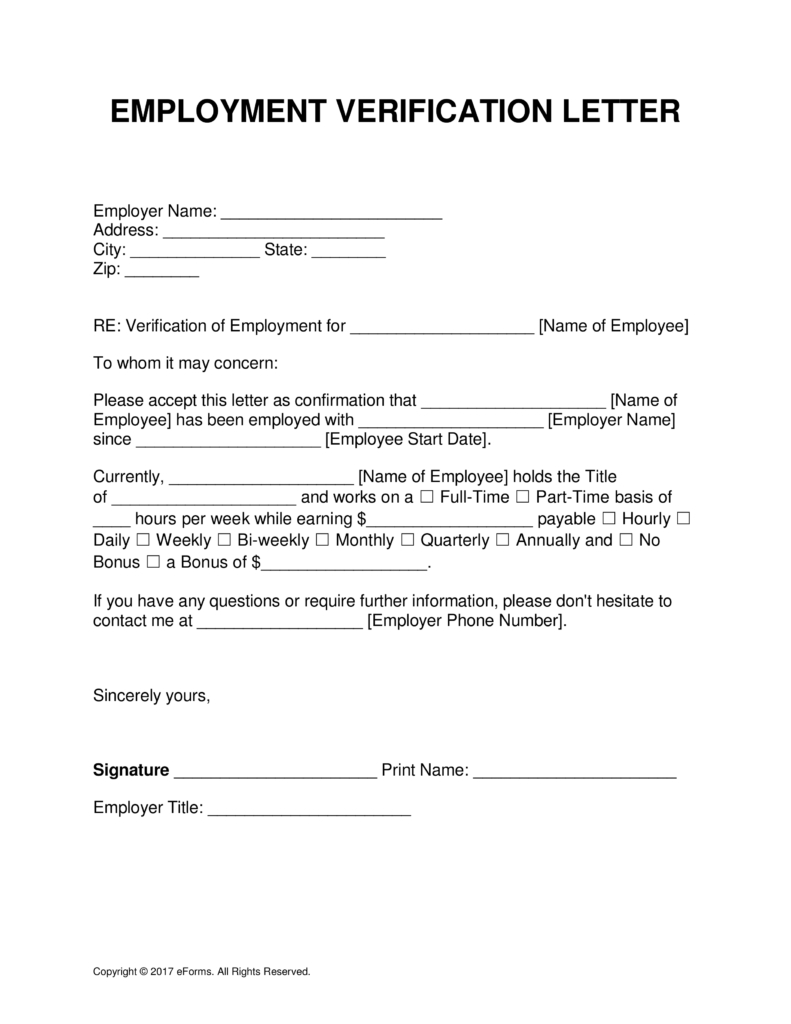 Free Printable Employment Verification Letter FREE Printable A Z