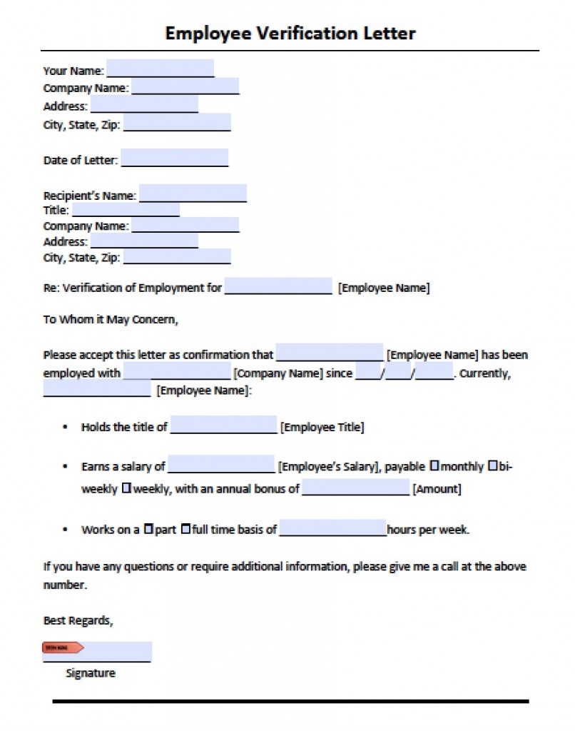 Free Printable Employment Verification Letter Printable Templates