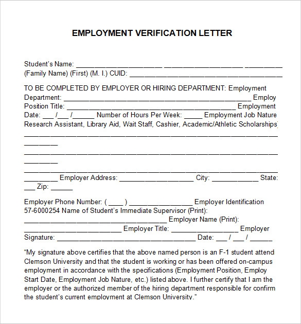 Free Printable Employment Verification Letter