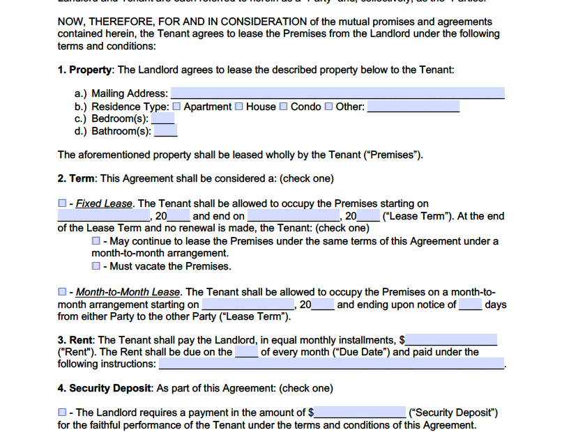 FREE Printable Fill In The Blank Lease Agreement Printable Lease