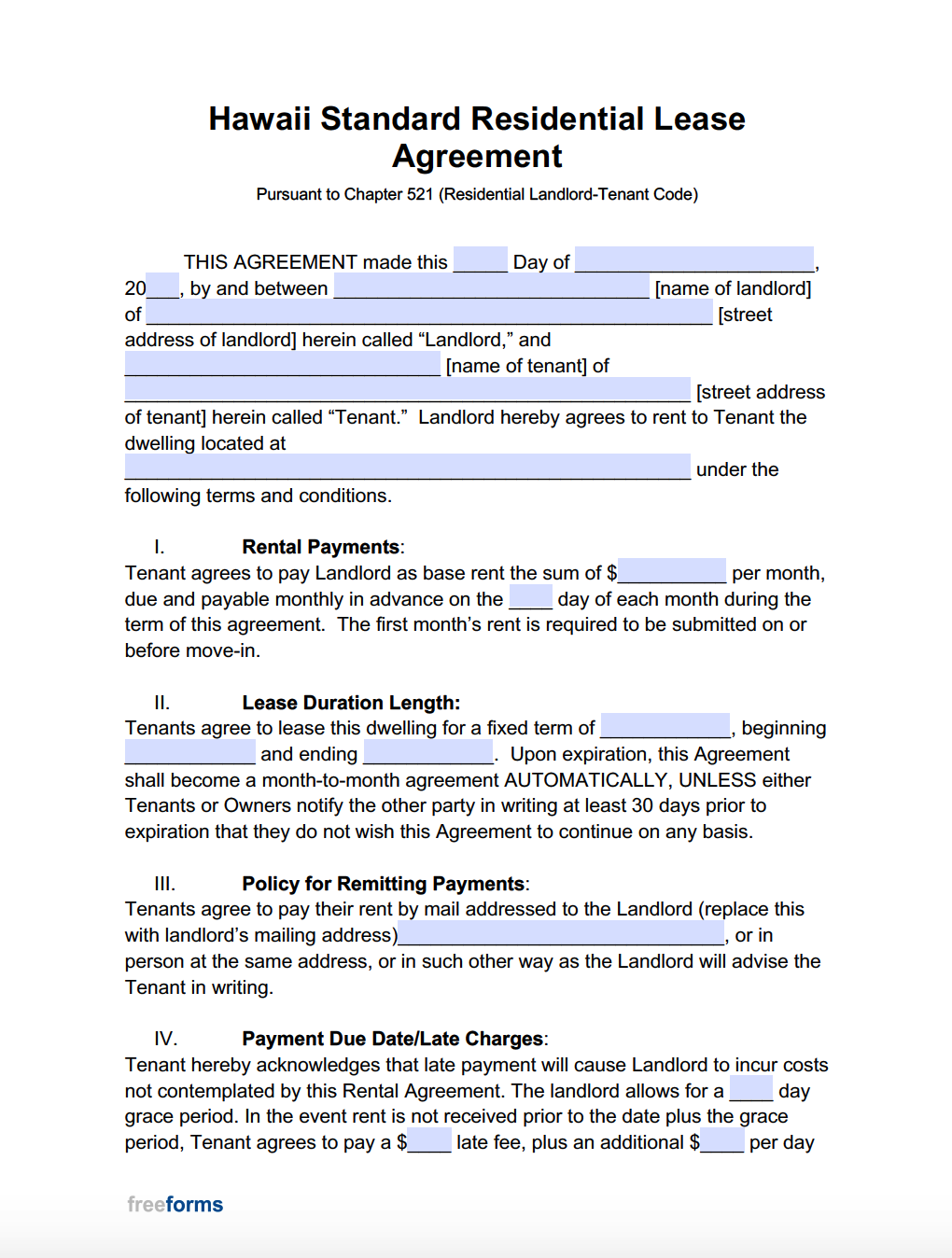 Free Printable Hawaii Rental Agreement Template Printable Templates