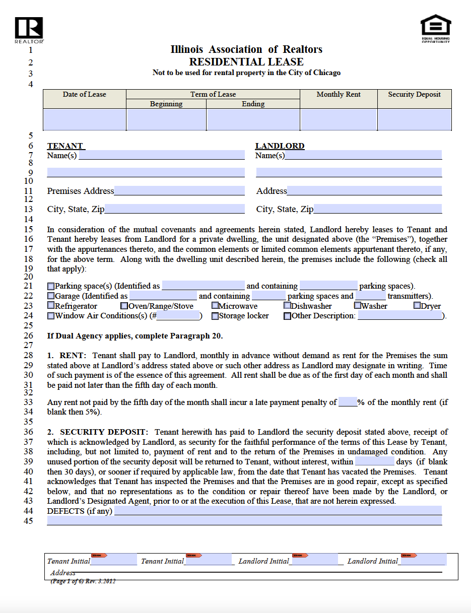 Free Printable Illinois Lease Agreement Form Printable Forms Free Online