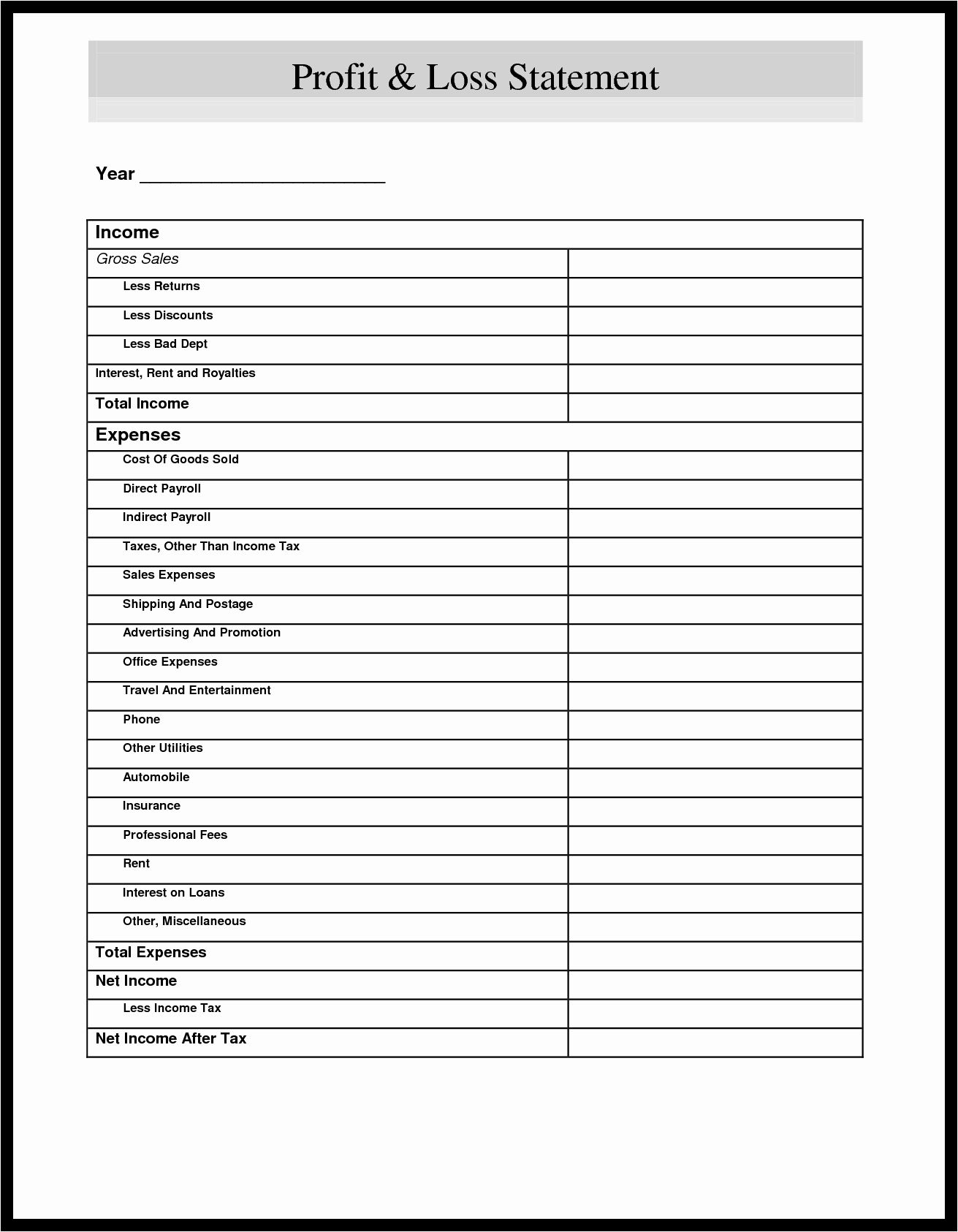 Free Printable Income Statement Forms