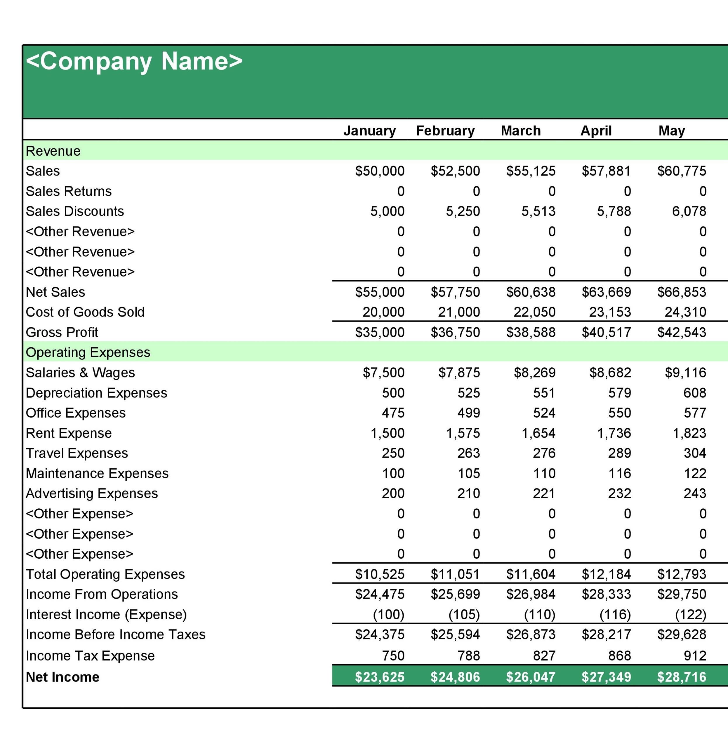 Free Printable Income Statement Template Printable Templates Free