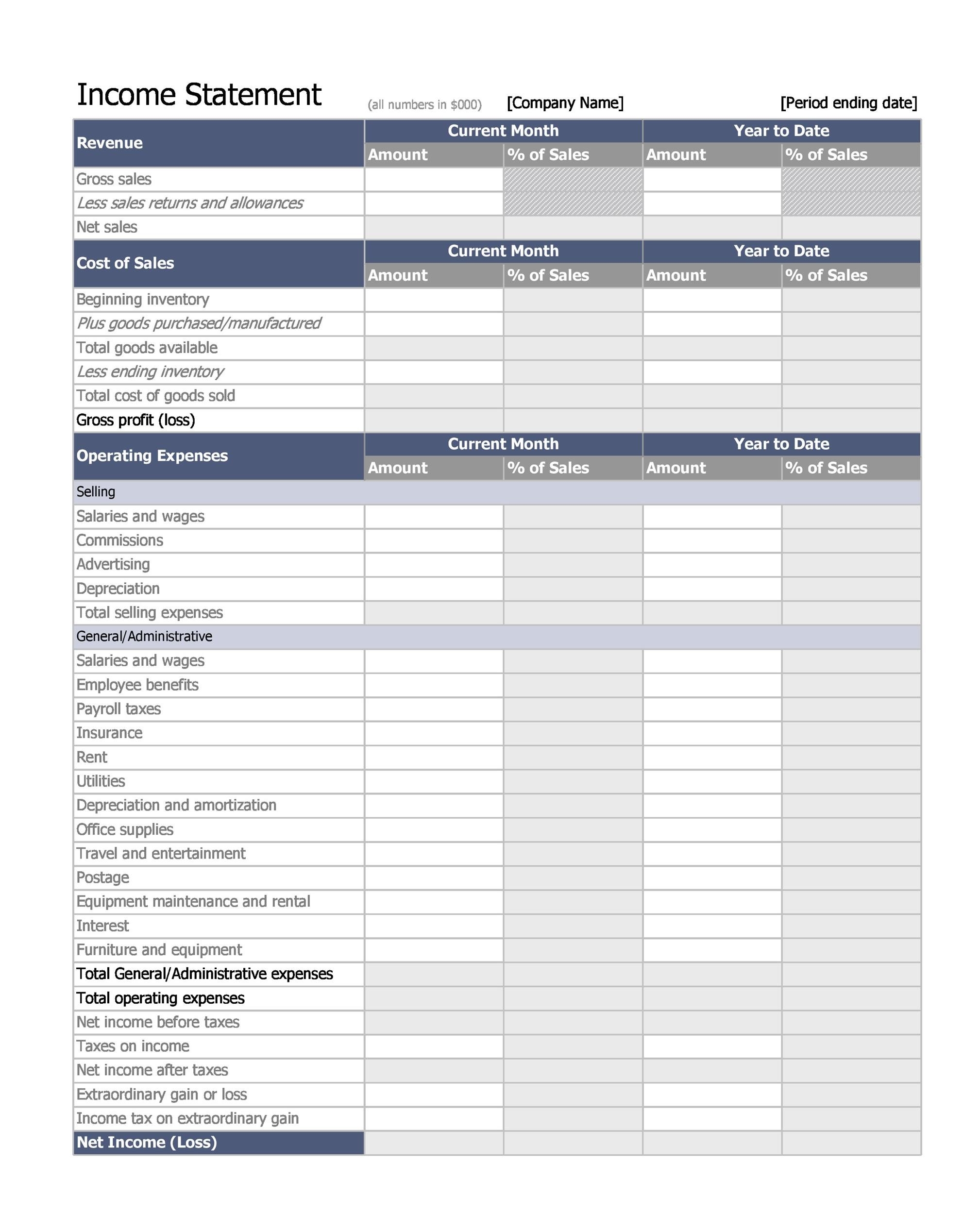 Free Printable Income Statement Template Printable Templates