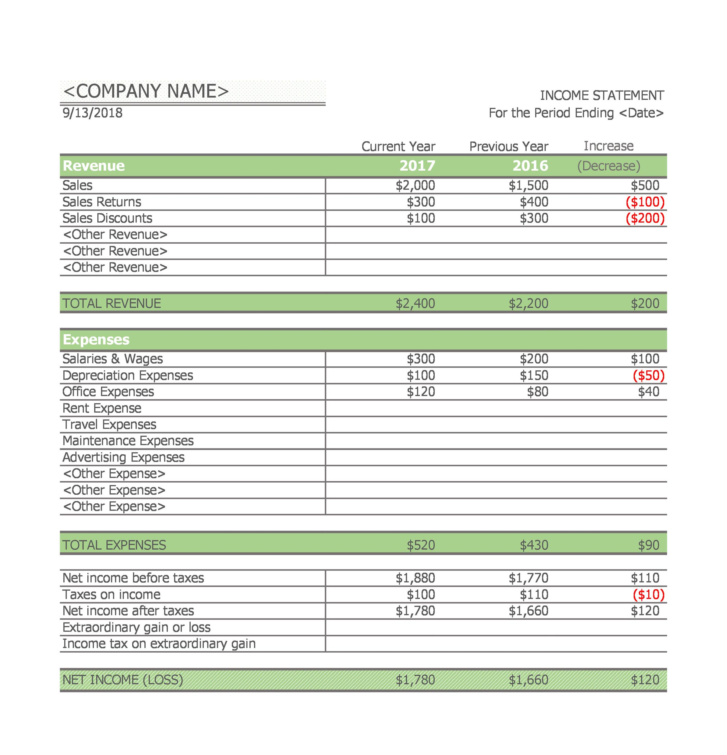 Free Printable Income Statement Template Printable Templates